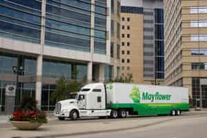 Commercial Movers parked outside of office building