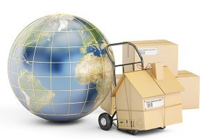 globe and moving boxes